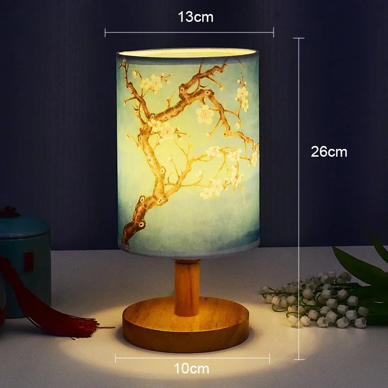 Dimmable Chinese Style LED Table Lamp with Plum Blossom Fabric Shade