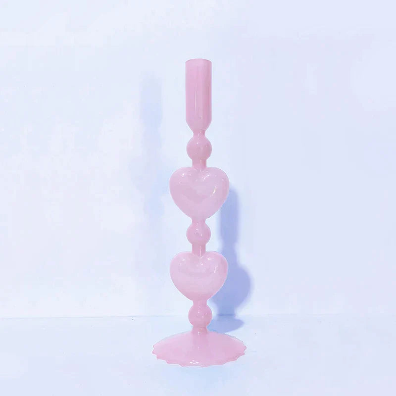 Red Heart-Shaped Vintage Glass Candle Holder