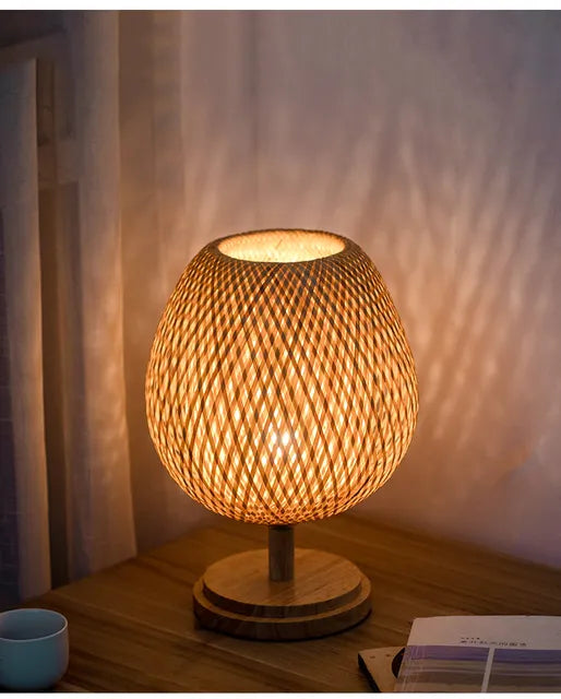 Dimmable Rattan Table Lamp with Bamboo Shade