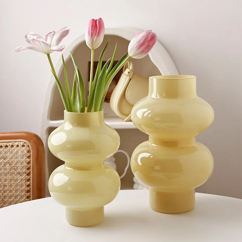 Chubby Two-Stage Yellow Glass Vase