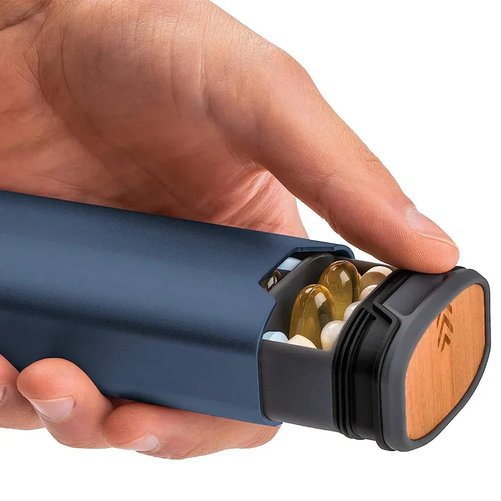 Sleek 7-Day Aluminum and Wood Pill Organizer