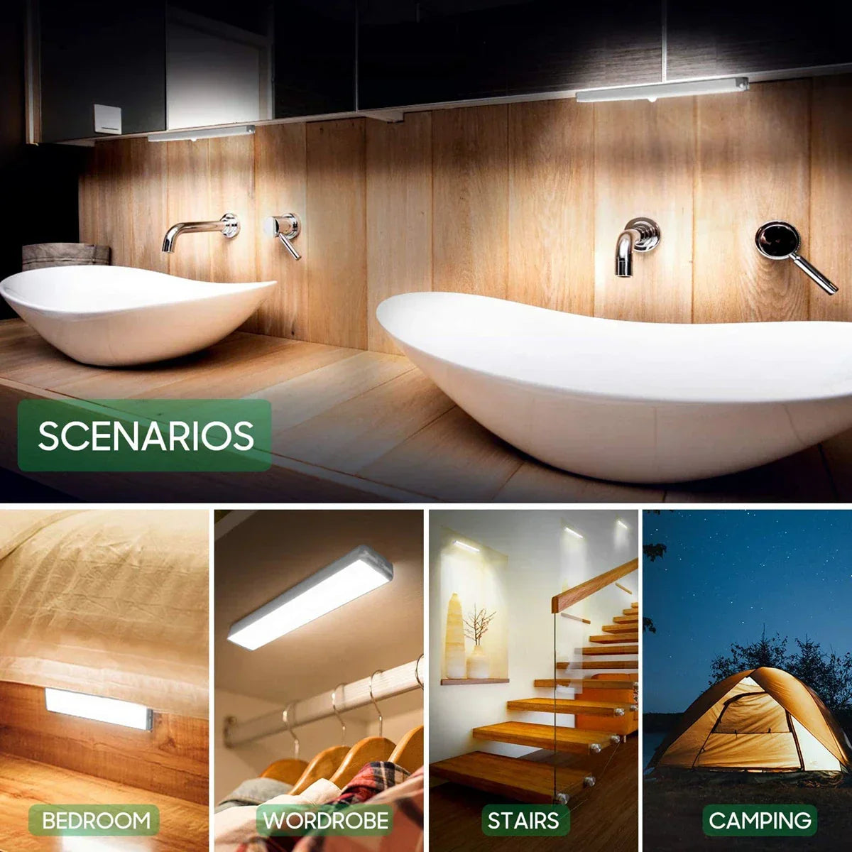Wireless LED Motion Sensor Night Light - Rechargeable and Portable for Closets, Stairs, and Cabinets