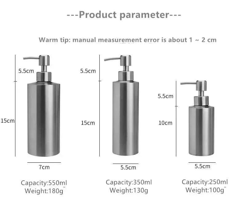 Stainless Steel Hand Pump Soap Dispenser - Elegant Refillable Design, 8.5oz/11.8oz/18.6oz