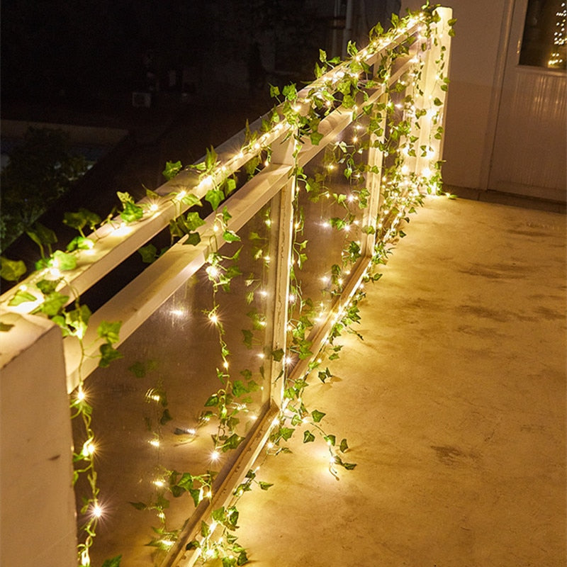Garden Vine LED String Lights with Leaf Garland Design