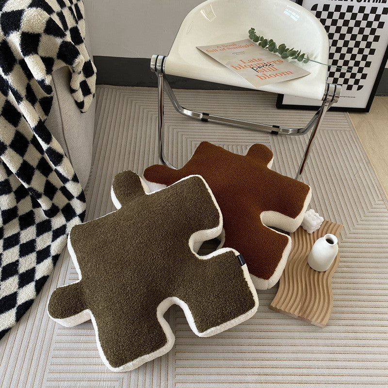 Premium Wool and Cotton Puzzle Block Pillow 20 x 20 Inch