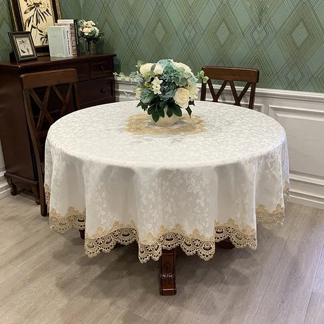 Round Victorian Lace Tablecloth with Ruffle Edges