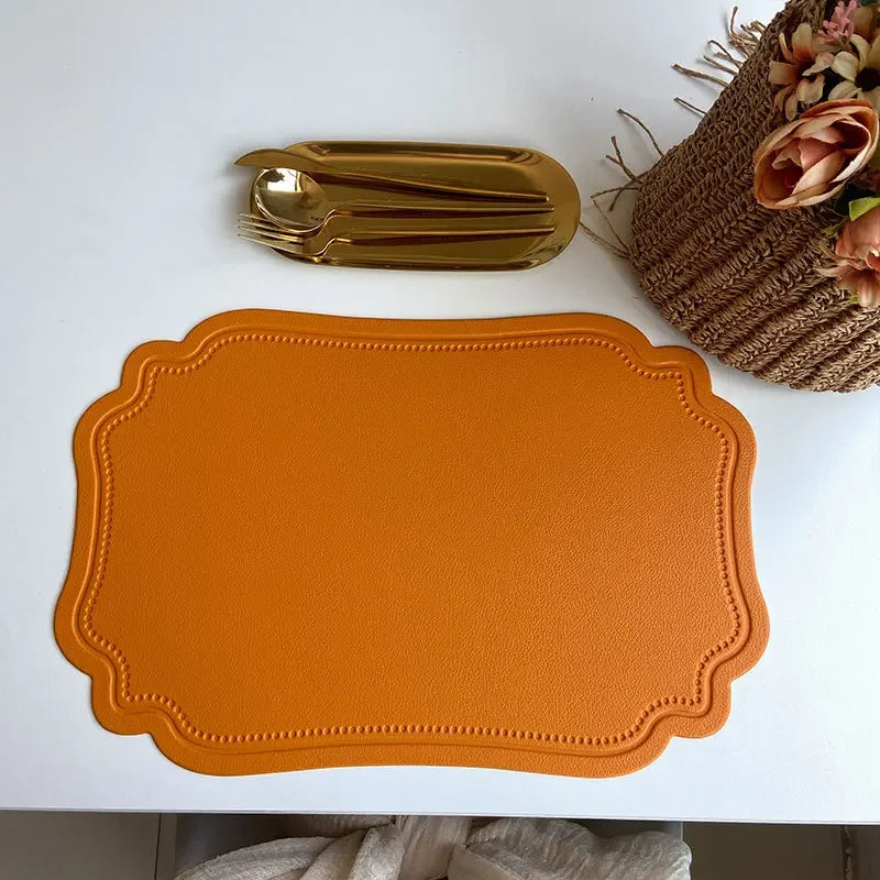 Synthetic Leather Embossed Placemat - Waterproof Non-Slip Design