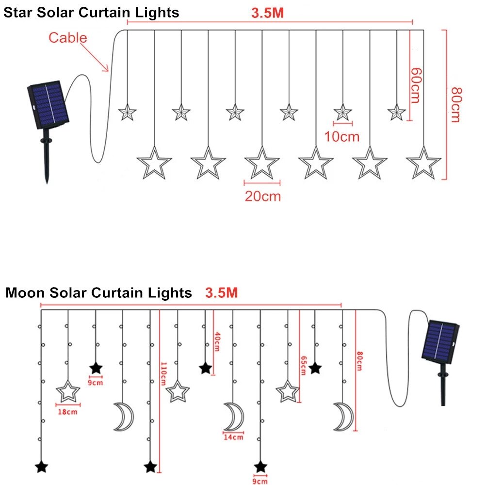 Solar LED String Lights with Moon and Star Design