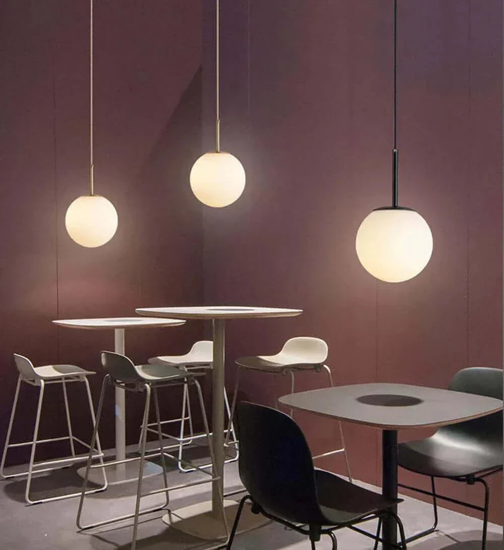 Mid-Century Modern Glass Ball Pendant Light with White Shade