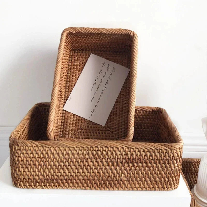 Handwoven Rattan Willow Storage Basket - Rustic Brown Organizer