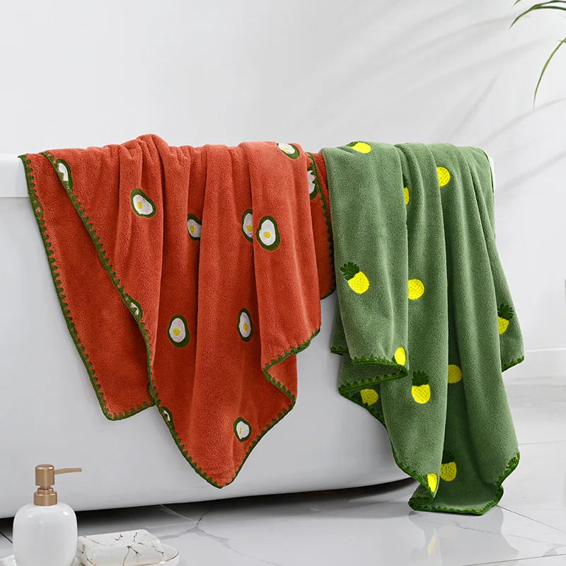 Embroidered Fruit Bath and Hand Towels Set