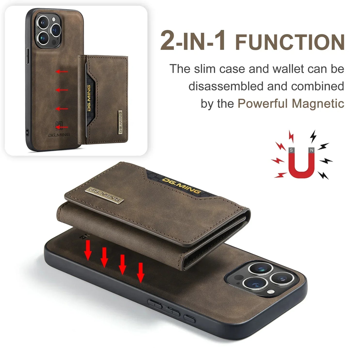 2-in-1 Magnetic iPhone Case with Detachable Leather Wallet