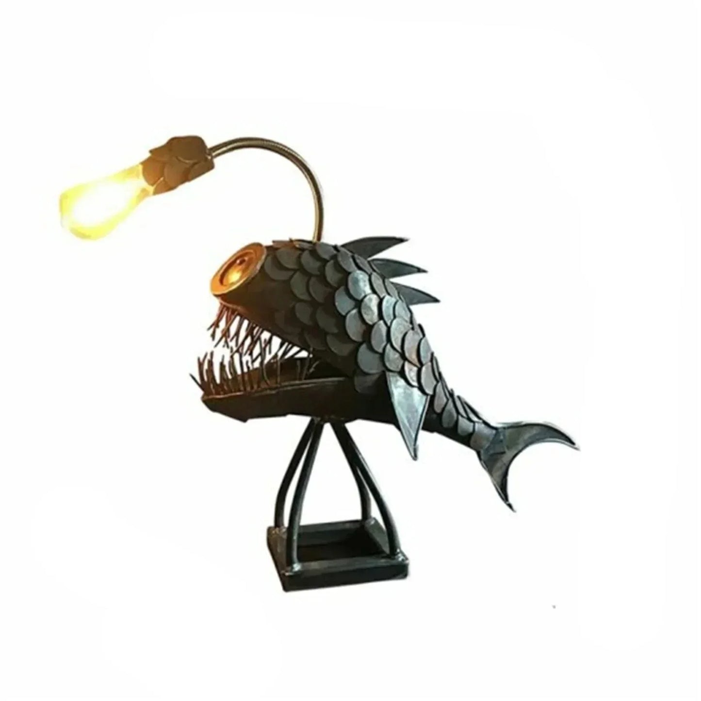 Rustic Fish Table Lamp with Adjustable Shade - Handmade Steel Design