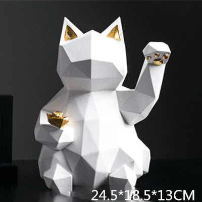 Nordic Geometric Lucky Cat Decor in Resin