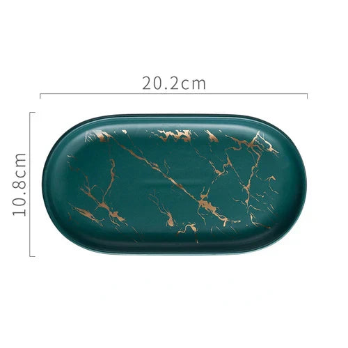 Ceramic Marble Oval Tray for Jewelry and Bathroom Storage