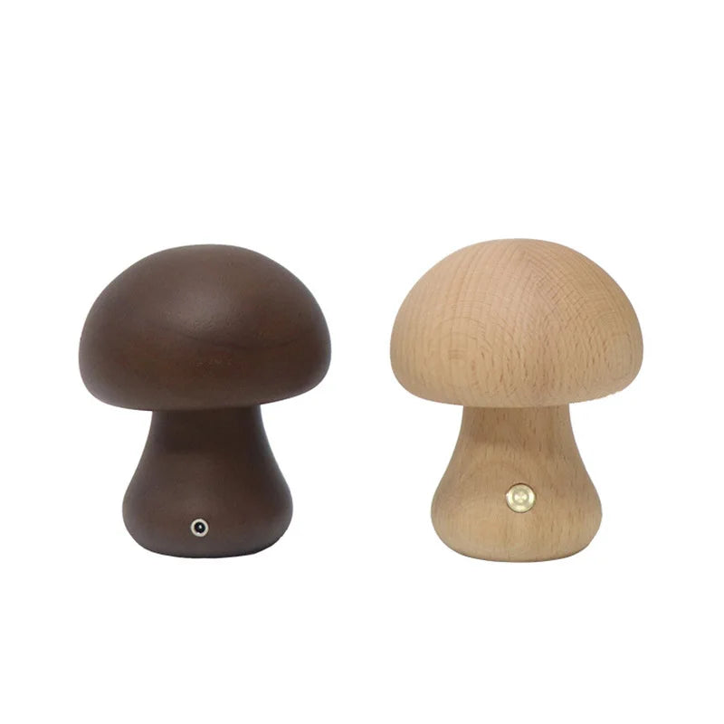 Mushroom-Shaped Wooden Touch-Control LED Lamp