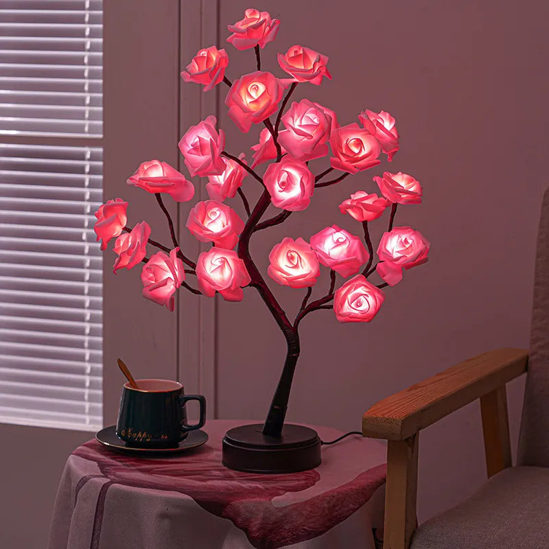 RGB Rose Flower Table Lamp with 24 LED Lights - USB & Battery Operated Fairy Night Light