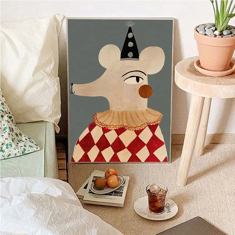 Vintage Cartoon Canvas Wall Art with Playful Characters