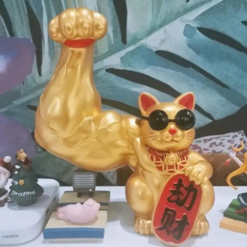 Golden Waving Cat Sculpture - Lucky Resin Home Decor