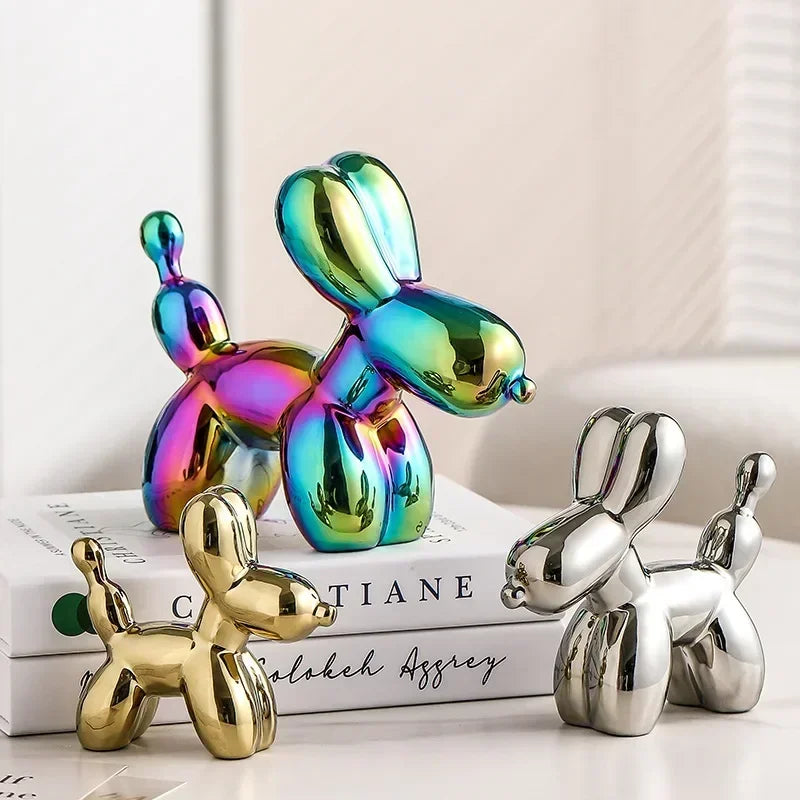 Gold Ceramic Balloon Dog Sculpture - Modern Animal Decor for Creative Home Accent