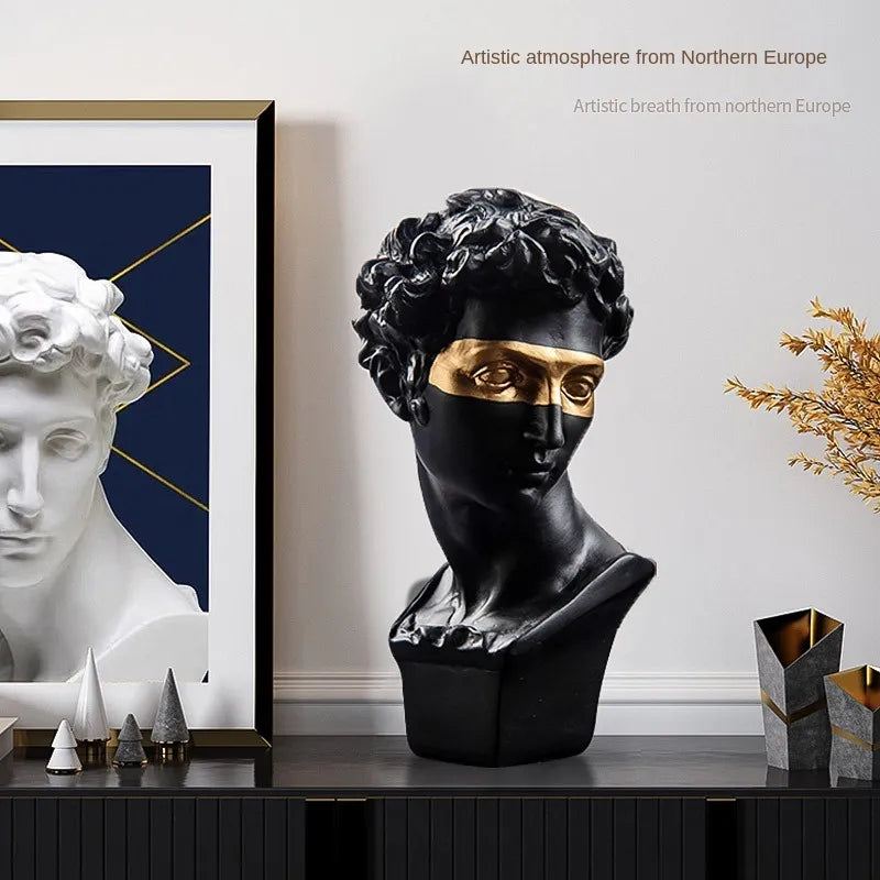David Bust Sculpture in White Plaster for Table Decor