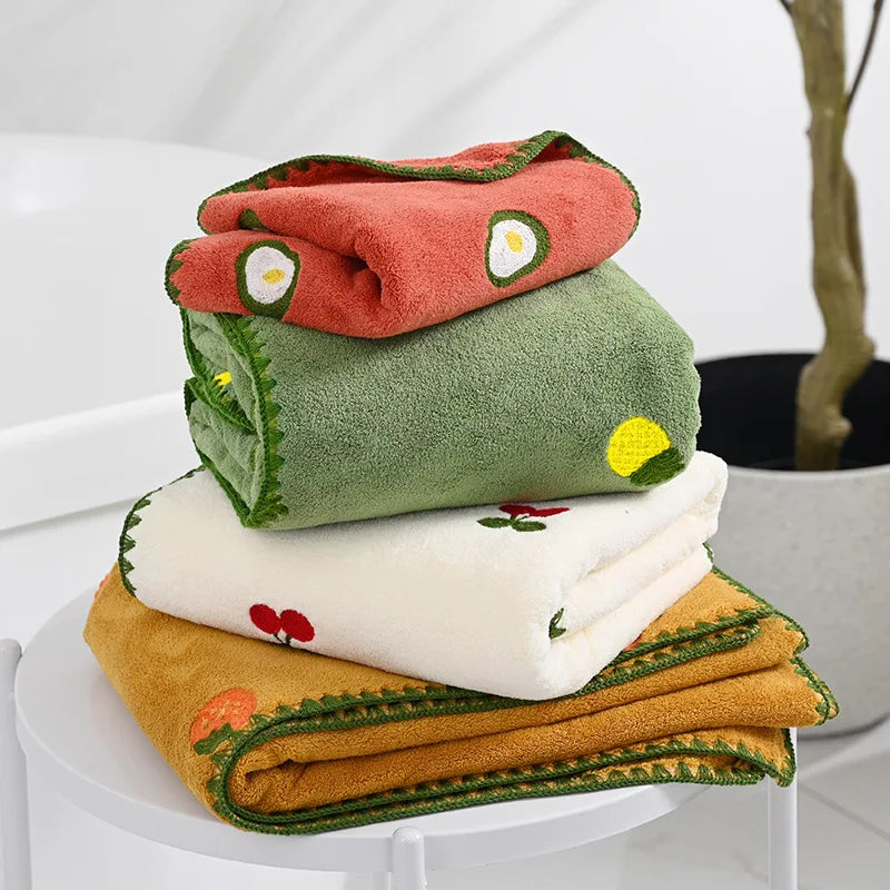 Embroidered Fruit Bath and Hand Towels Set