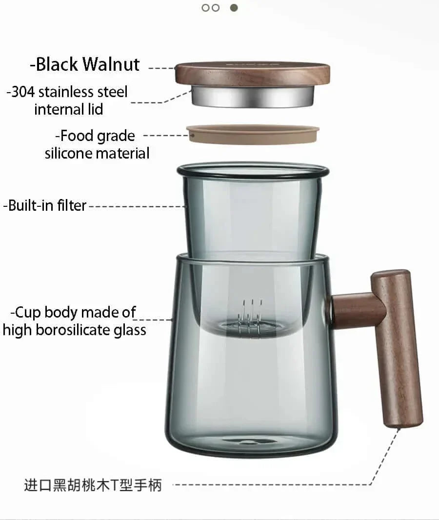 Heat-Resistant Glass Tea Cup with Strainer and Lid