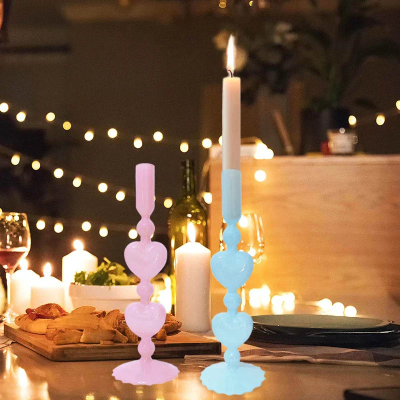 Red Heart-Shaped Vintage Glass Candle Holder