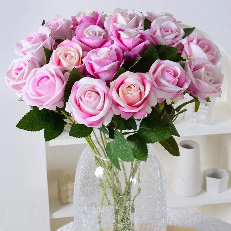 Realistic Velvet Silk Rose Bouquet - 20 Artificial Flowers for Weddings and Events