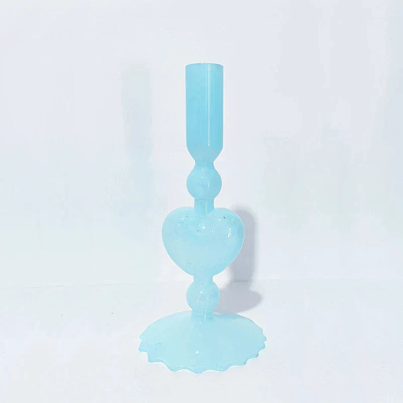 Red Heart-Shaped Vintage Glass Candle Holder