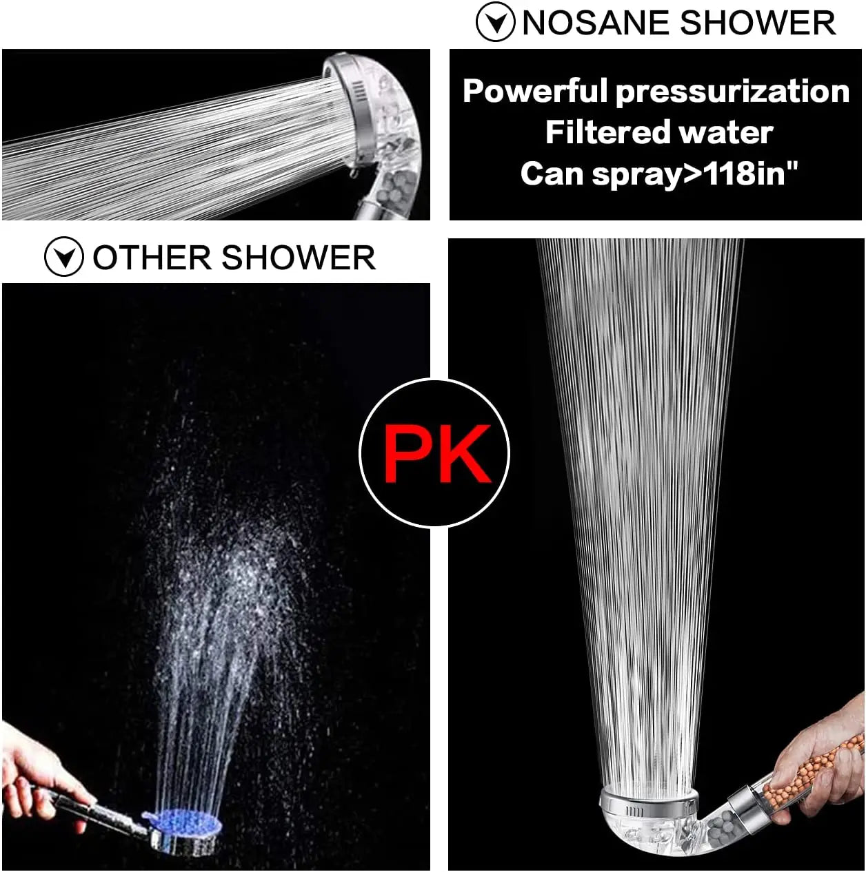 High Pressure Water-Saving Shower Head with Filter and Mineral Anion Stones