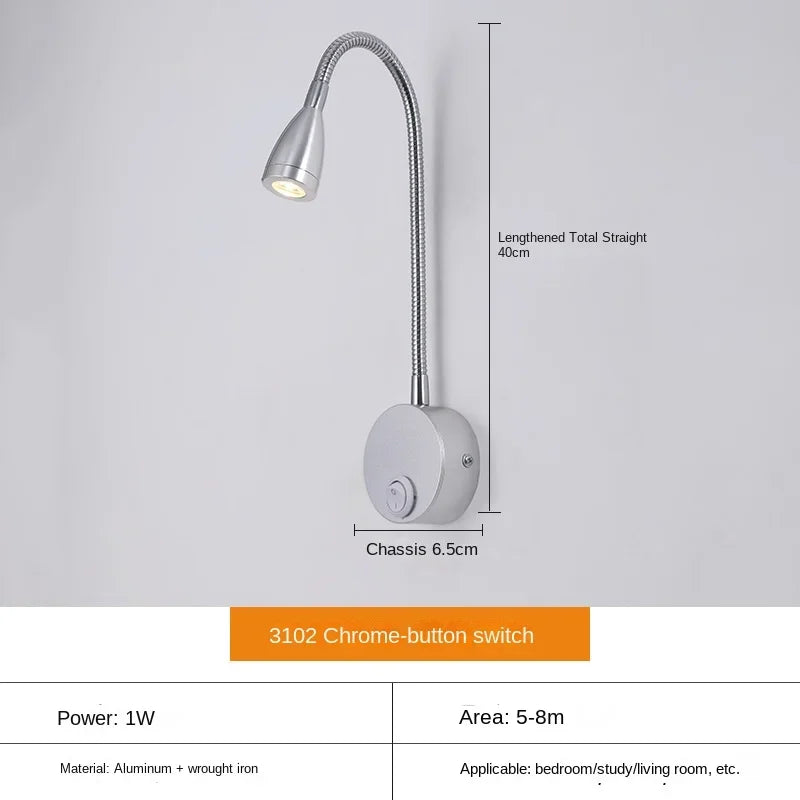 Adjustable LED Wall Lamp with Flexible Arm for Reading