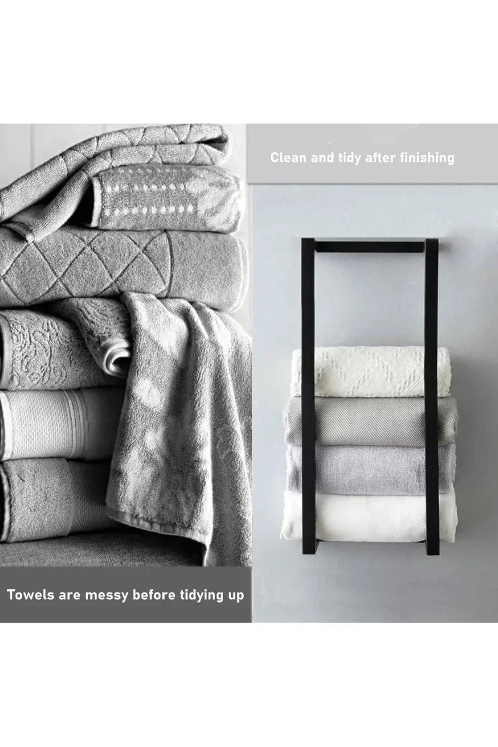Slim Black Metal Bathroom Shelf for Towels and Essentials