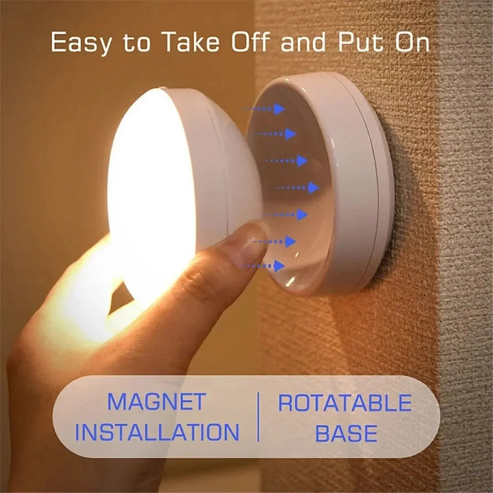 Rechargeable Motion Sensor LED Night Light with 360° Rotation and Magnetic Base