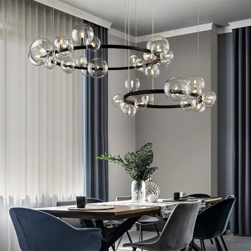 Modern Metal Chandelier with Clear Glass Bubbles and G9 Socket