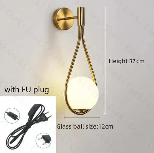 Contemporary Glass Orb Wall Light in Black or Gold