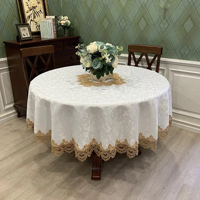 Round Victorian Lace Tablecloth with Ruffle Edges