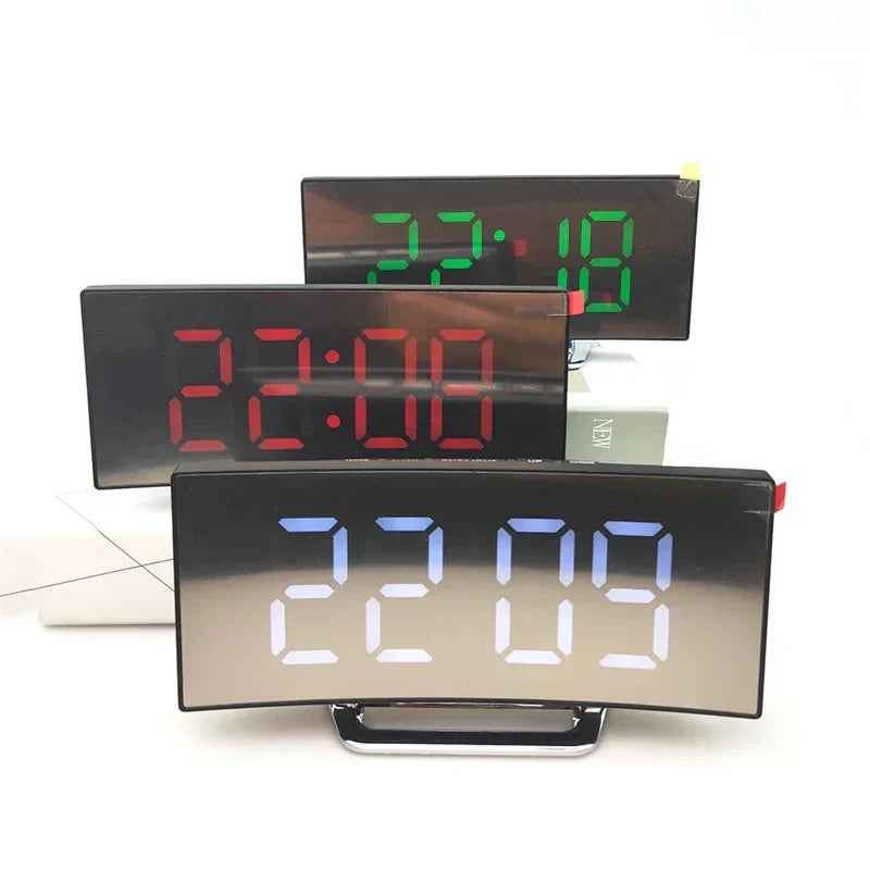 Curved LED Digital Alarm Clock with USB Charging and Snooze Function