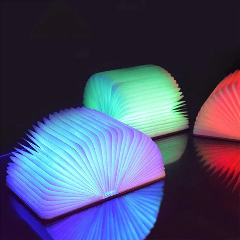 3D Folding Wooden LED Book Light with 7-Color Options