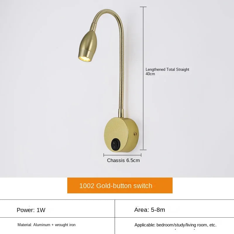 Adjustable LED Wall Lamp with Flexible Arm for Reading
