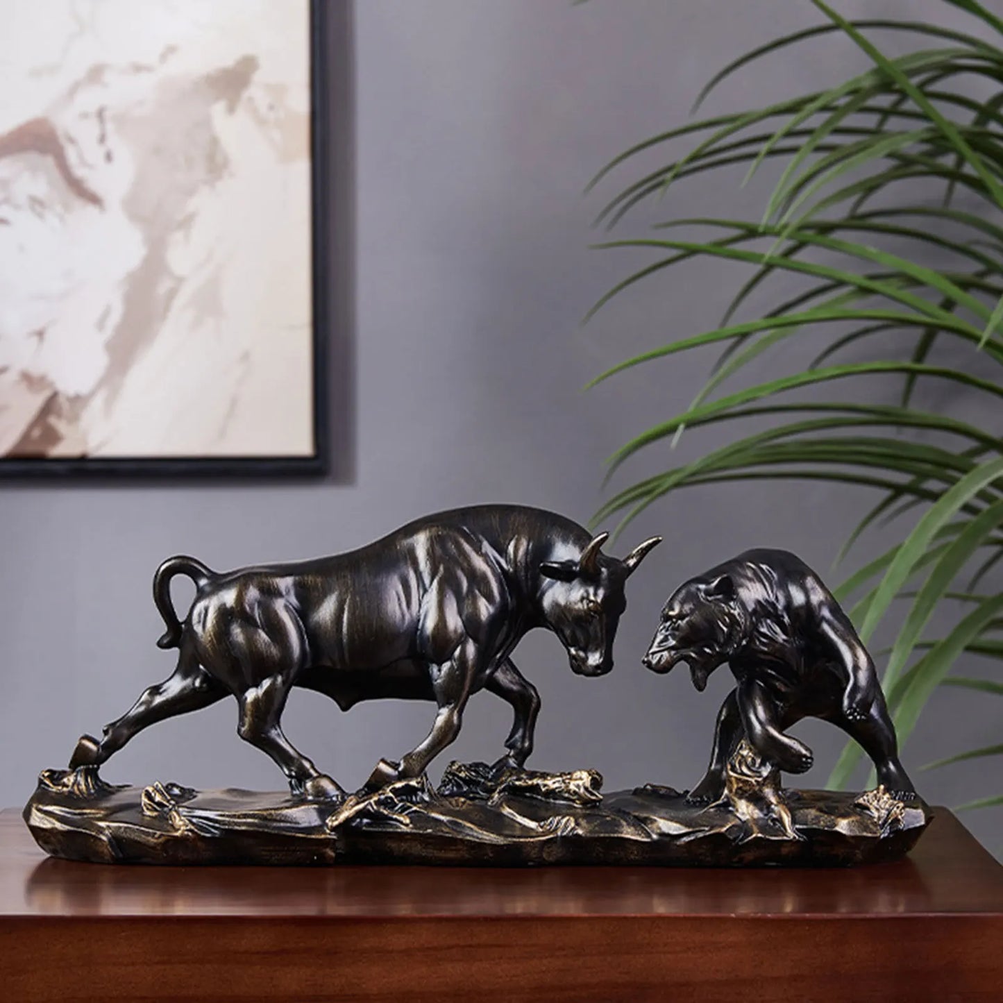 Bull and Bear Resin Sculpture - Modern Desk Decor Animal Figurine