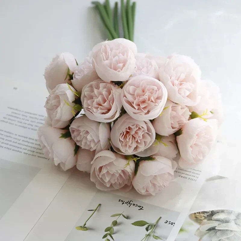 Silk Peony Wedding Bouquet with 27 Realistic Blooms