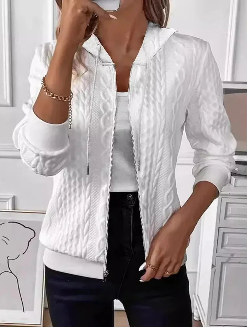 Elvarine | Cable Knit Zip-Up Bomber Jacket