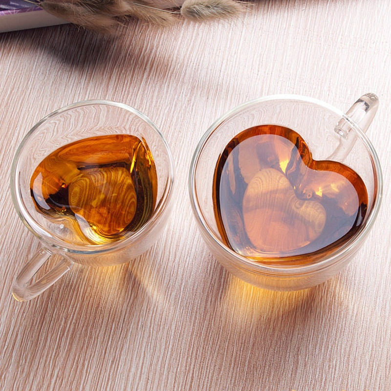 Heart-Shaped Double-Walled Glass Mug Insulated Coffee Cup