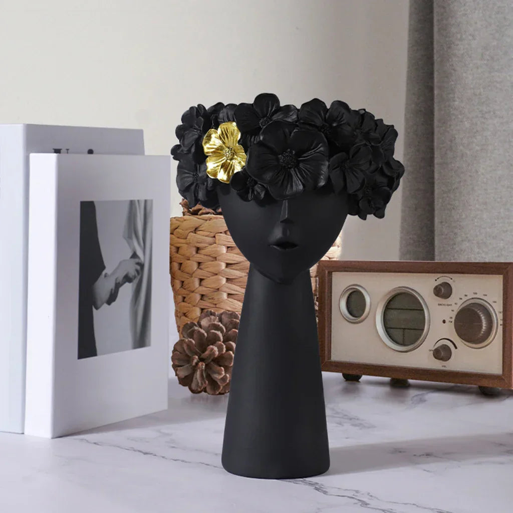 Modern Resin Girl Face Flower Vase for Dried Flowers and Succulents