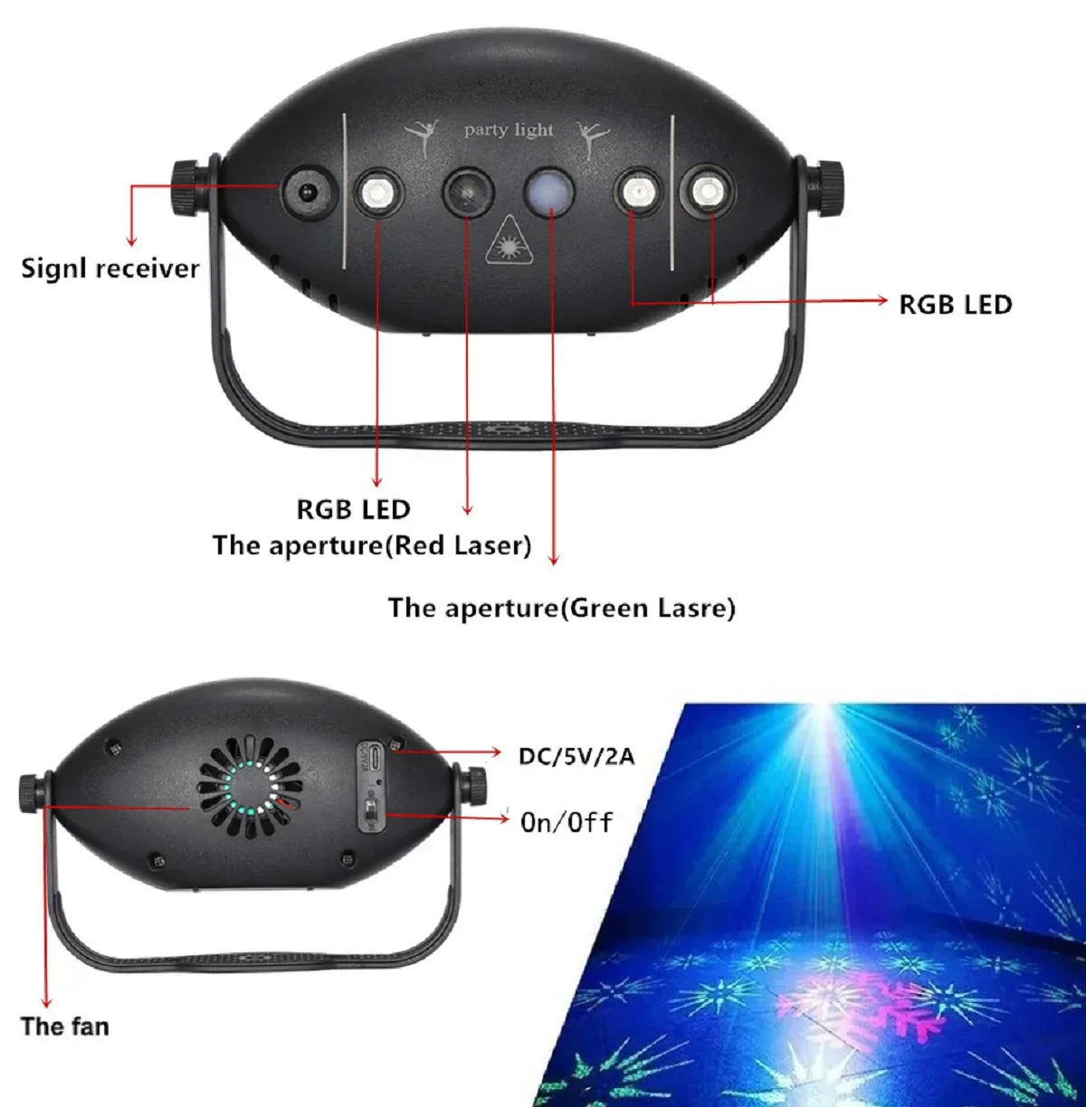 RGB Disco Laser Projector with Strobe Effect and Sound Activation for Parties and Events
