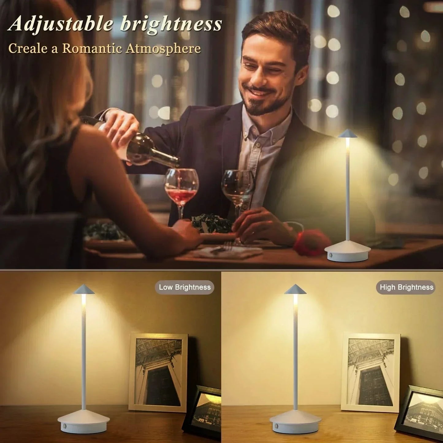 Rechargeable Touch LED Table Lamp - Modern Aluminum Design with Dimmable Brightness