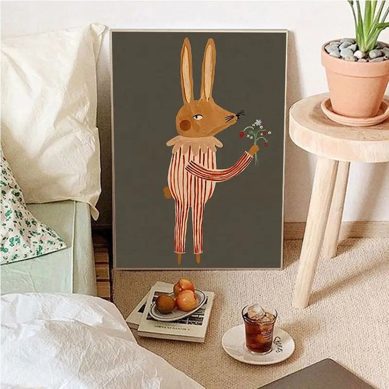 Vintage Cartoon Canvas Wall Art with Playful Characters