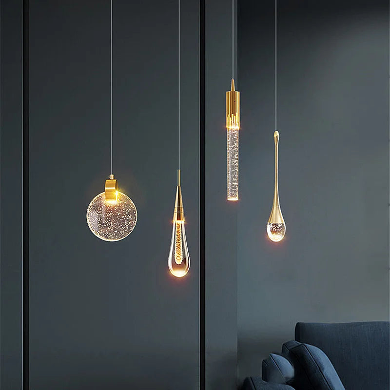 Crystal Pendant Light with Gold Finish and LED Bulbs
