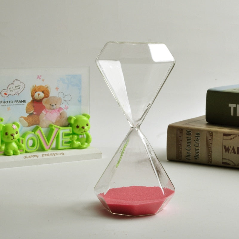 Diamond-Shaped Glass Hourglass with Colorful Sand - 5 to 60 Minute Timer